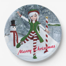 Weihnachts-Toon-Girl im Winterwald Pappteller