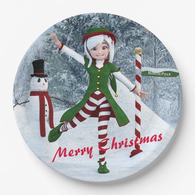 Weihnachts-Toon-Girl im Winterwald Pappteller (Vorderseite)