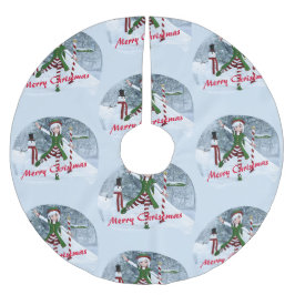 Weihnachts-Toon-Girl im Winterwald Polyester Weihnachtsbaumdecke