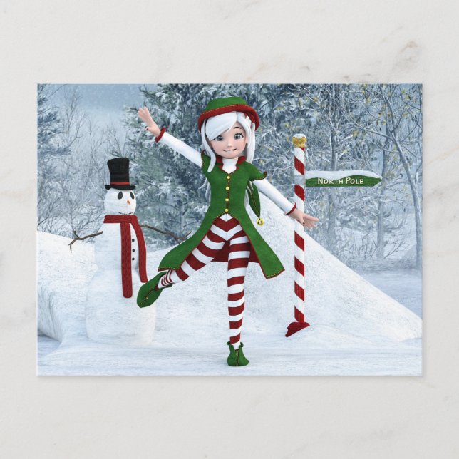 Weihnachts-Toon-Girl im Winterwald Postkarte (Vorderseite)