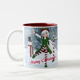 Weihnachts-Toon-Girl im Winterwald Zweifarbige Tasse