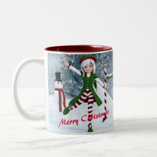 Weihnachts-Toon-Girl im Winterwald Zweifarbige Tasse
