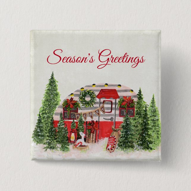 Weihnachts-Trailer-Campingplatz Outdoorsy-Thema Button (Vorderseite)