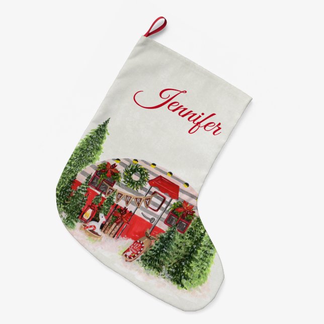Weihnachts-Trailer-Campingplatz Outdoorsy-Thema Großer Weihnachtsstrumpf (Vorderansicht (hängend))
