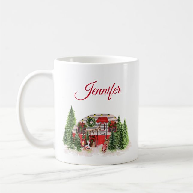 Weihnachts-Trailer-Campingplatz Outdoorsy-Thema Kaffeetasse (Links)