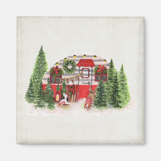 Weihnachts-Trailer-Campingplatz Outdoorsy-Thema Magnet (Vorne)
