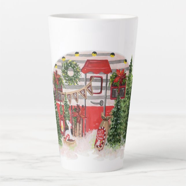 Weihnachts-Trailer-Campingplatz Outdoorsy-Thema Milchtasse (Vorderseite)