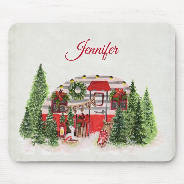  Weihnachts-Trailer-Campingplatz Outdoorsy-Thema Mousepad (Vorne)