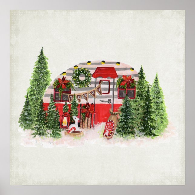 Weihnachts-Trailer-Campingplatz Outdoorsy-Thema Poster (Vorne)