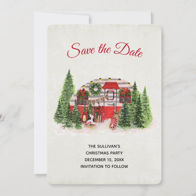 Weihnachts-Trailer-Campingplatz Outdoorsy-Thema Save The Date (Vorderseite)