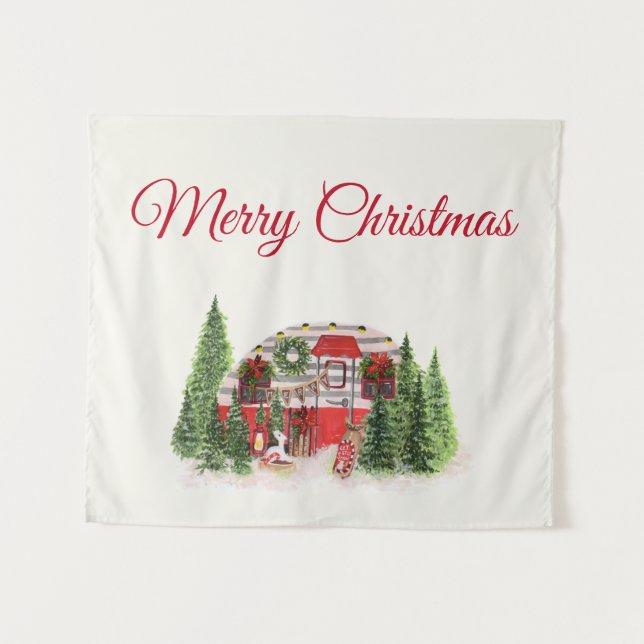 Weihnachts-Trailer-Campingplatz Outdoorsy-Thema Wandteppich (Vorderseite (Horizontal))