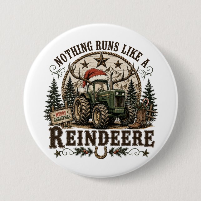 Weihnachts-Traktor-Rentiere Button (Vorderseite)