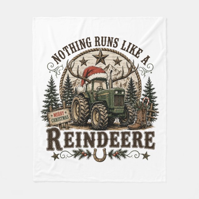Weihnachts-Traktor-Rentiere Fleecedecke (Vorderseite)