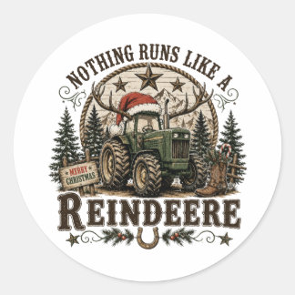 Weihnachts-Traktor-Rentiere Runder Aufkleber