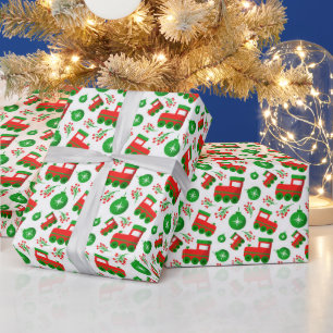 Weihnachts-Traktor-Stechpalmen-Beeren-Schmuck-Must Geschenkpapier