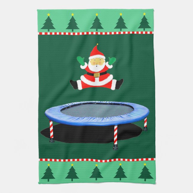 Weihnachts-Trampolin Weihnachtsmann Geschirrtuch (Vertikal)