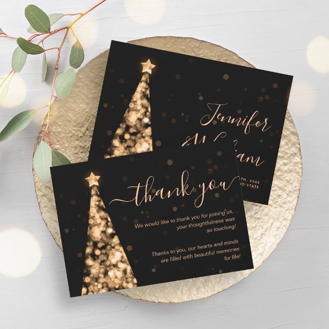 Weihnachts-Tree Gold-Hochzeit Dankeschön-Karte Einladung (Festive Xmas Tree Gold Wedding Thank You Card)