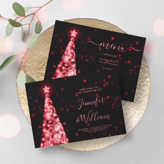 Weihnachts-Tree Red Black Wedding Menu Einladung (Festive Xmas Tree Red Black Wedding Menu Invitation)