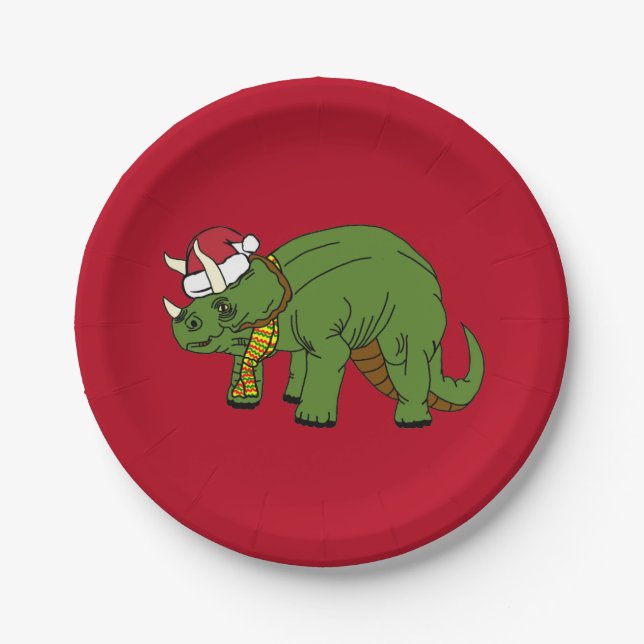 Weihnachts Triceratops Dinosaur Papierplatte Pappteller (Vorderseite)