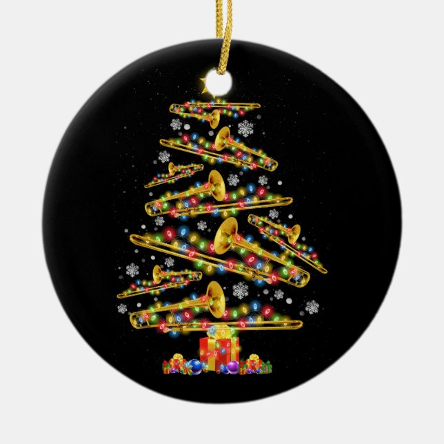 Weihnachts-Trombone-Player Xmas Tree Jazz Music Lo Keramik Ornament (Vorne)