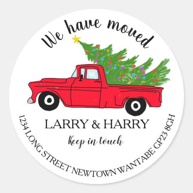 Weihnachts-Truck-Baum Änderung der Adresse Baum Runder Aufkleber (Vorderseite)