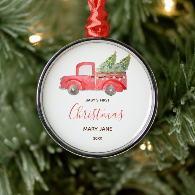 Weihnachts-Truckbaby's First Christmas Ornament Aus Metall (Baum)