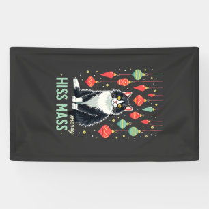 Weihnachts-Tuxedo-Katze mit festlichen Dekoratione Banner