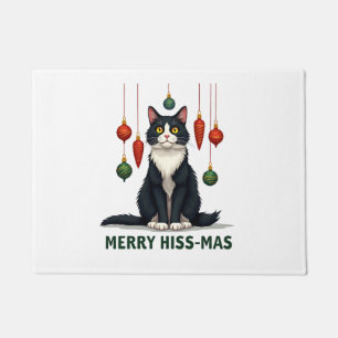 Weihnachts-Tuxedo-Katze mit festlichen Dekoratione Fußmatte