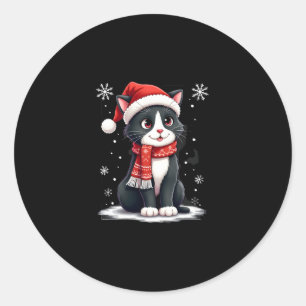 Weihnachts-Tuxedo-Katze-Santa-Schal-Hässlich-Weihn Runder Aufkleber