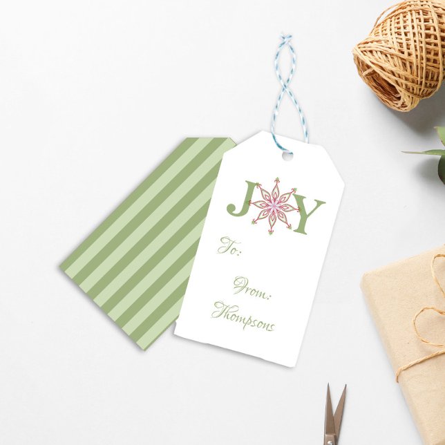 Weihnachts Typografie Joschflake Urlaub von Geschenkanhänger (Whimsical Joy snowflake typography gift tag,)
