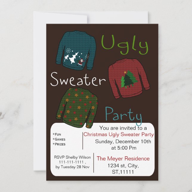 Weihnachts Ugly Sweater Party Invites Einladung (Vorderseite)
