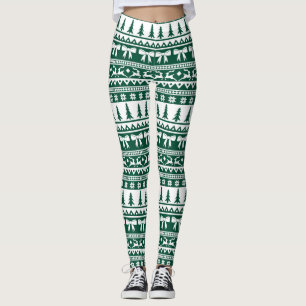 Weihnachts Ugly Sweater Strick Muster in Dunkelgrü Leggings
