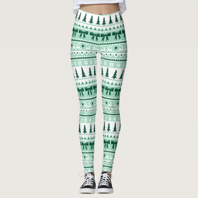 Weihnachts Ugly Sweater Strick Muster in Minze Gre Leggings (Vorderseite)