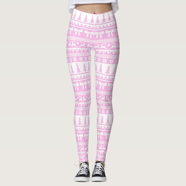 Weihnachts Ugly Sweater Strick Muster in Pastellro Leggings (Vorderseite)