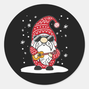 Weihnachts-Ukulele-Xmas-Gnom spielt Uke-Gitarre Mu Runder Aufkleber