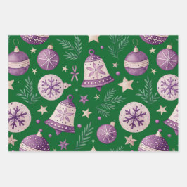 Weihnachts-Umschlag Papier Set 3 - Lila Glocken &