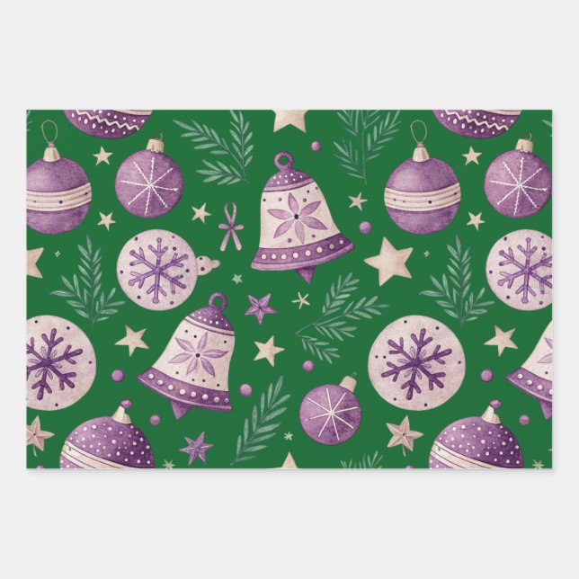 Weihnachts-Umschlag Papier Set 3 - Lila Glocken &  (Vorderseite)