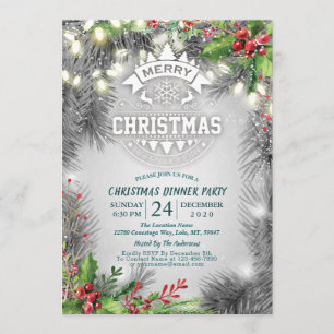 Weihnachts- und Neujahrsessen Party Pine Poinsetti Einladung