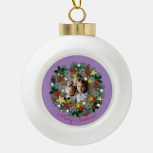 Weihnachts- und Neujahrsgrüße, Foto in einem Kranz Keramik Kugel-Ornament
