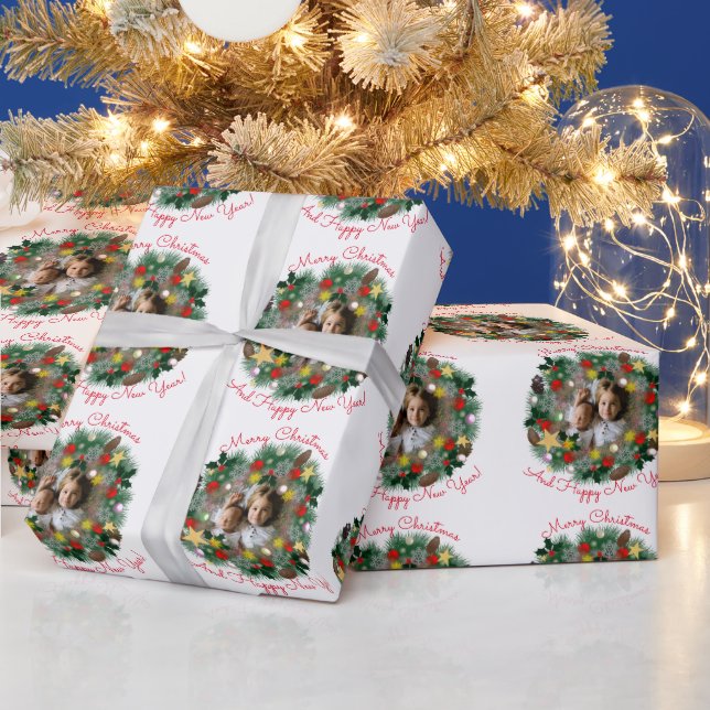 Weihnachts- und Neujahrsgrüße, Foto in einer Krone Geschenkpapier (Feiertage)