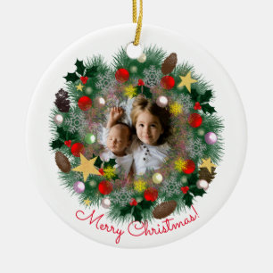 Weihnachts- und Neujahrsgrüße, Foto in einer Krone Keramik Ornament