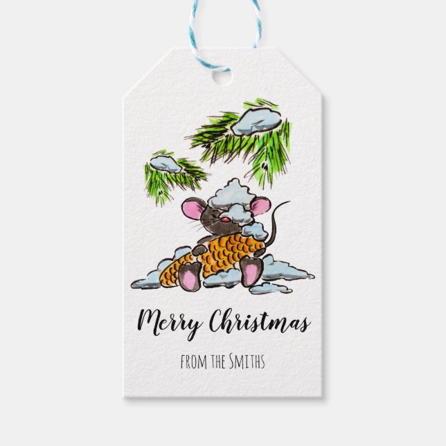 Weihnachts- und Neujahrsmaus mit Kegel Geschenkanhänger (Vorderseite)