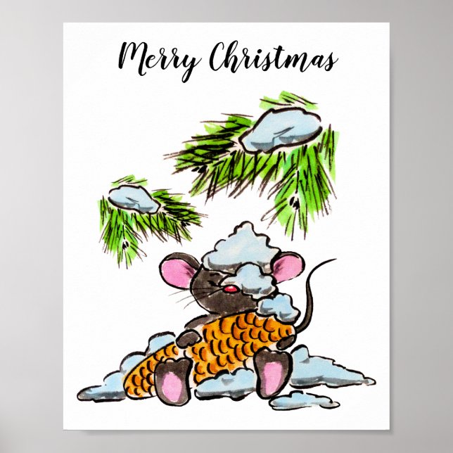 Weihnachts- und Neujahrsmaus mit Kegel Poster (Vorne)