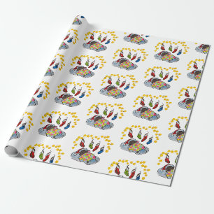 Weihnachts- und Neujahrsmaus mit Strümpfen und li Geschenkpapier