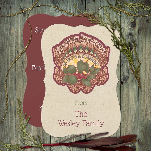 Weihnachts- und Weihnachten-Segmentkarte (Christmas and Yule Blessings Holiday Flat Card)