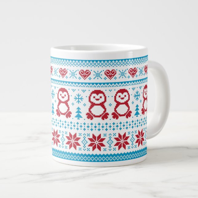 Weihnachts- und Winterstrickmuster Jumbo-Tasse (Vorderseite Rechts)