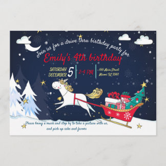 Weihnachts-Unicorn-Laufwerk Thru Geburtstag Einlad Einladung