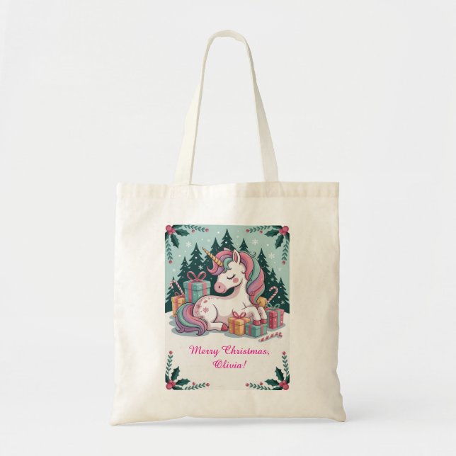 Weihnachts Unicorn Tote Tasche (Vorne)
