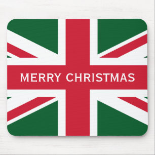Weihnachts-Union-Jack ~ Rot, Grün und Weiß Mousepad