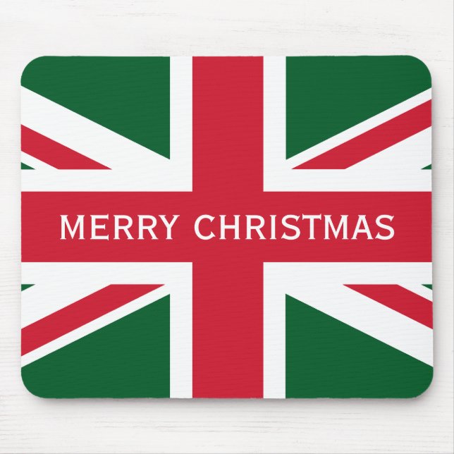 Weihnachts-Union-Jack ~ Rot, Grün und Weiß Mousepad (Vorne)